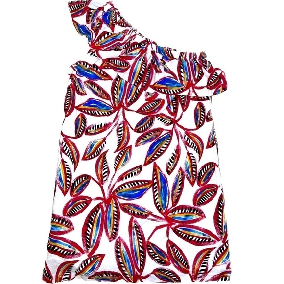 J. Crew Tropical Floral One Shoulder Linen + Cotton Blend Ruffle Dress Small - Picture 1 of 5